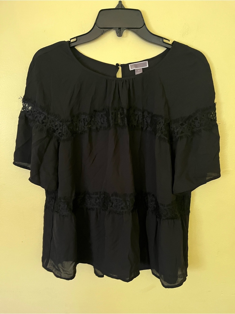 Chelsea28 Black Lace-Trim Flutter Sleeve Blouse